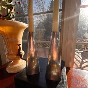 Vintage modern aluminum candle holders set of 2